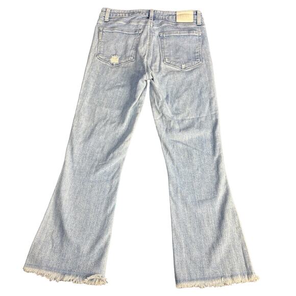 Paige Collete High Rise Flare Jeans Size 29 Light Wash Raw Hem Distressed Denim - Picture 2 of 13